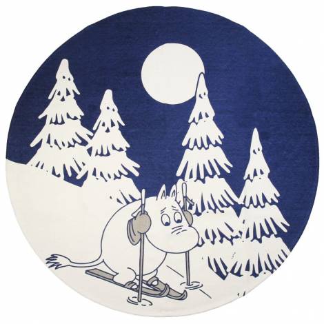 Blå Mumietrold på ski juletræstæppe Ø 120 cm