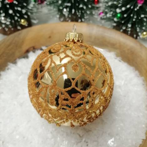 Guld juletræskugle med deko Ø 8 cm
