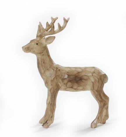 Hjort natur i porcelæn med snittet trælook 19 cm