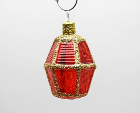 Rød buttet lanterne juletræskugle med glas vinduer