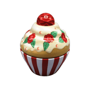 Kagedåse Cupcake røde striber og roser