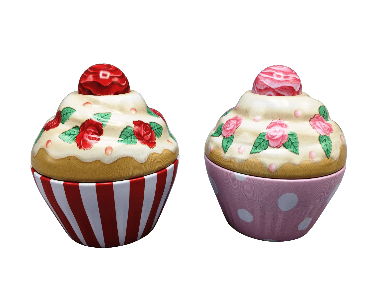 Kagedåse Cupcake røde striber og roser a