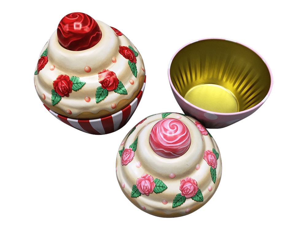 Kagedåse Cupcake røde striber og roser b