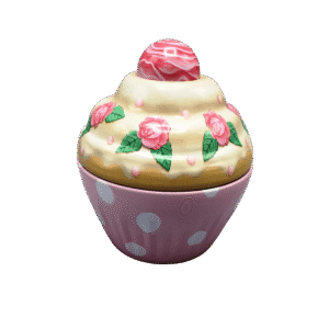 Kagedåse Cupcake rosa med hvide prikker og roser