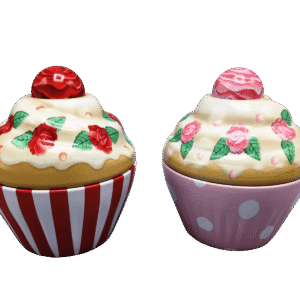 Kagedåse Cupcake rosa med hvide prikker og roser a