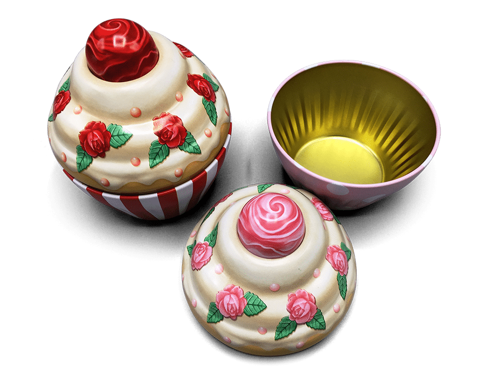 Kagedåse Cupcake rosa med hvide prikker og roser b