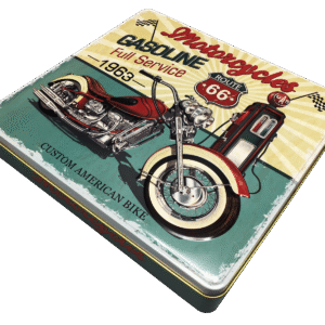 kagedåse Retro motorcykel og tankstation