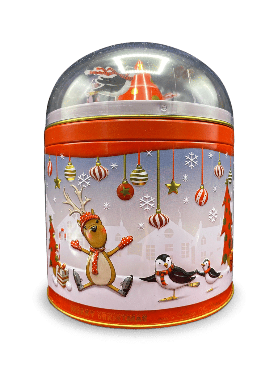 rudolph_og_pingvinerne_spille_kaged_se.png Kagedåse Rudolph og pingvinerne spilledåse