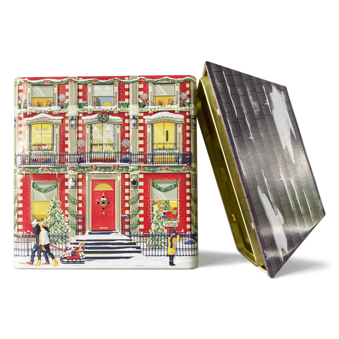 Julehus kagedåse med lys og musik d