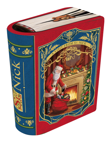 Kagedåse med Julemanden og gavesæk i blå