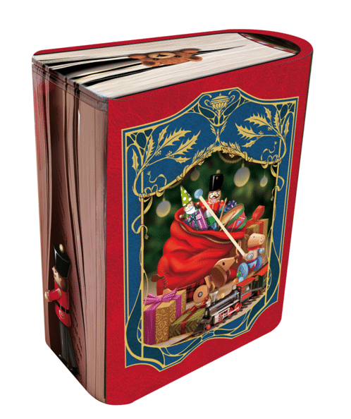 Kagedåse med Julemanden og gavesæk i blå a