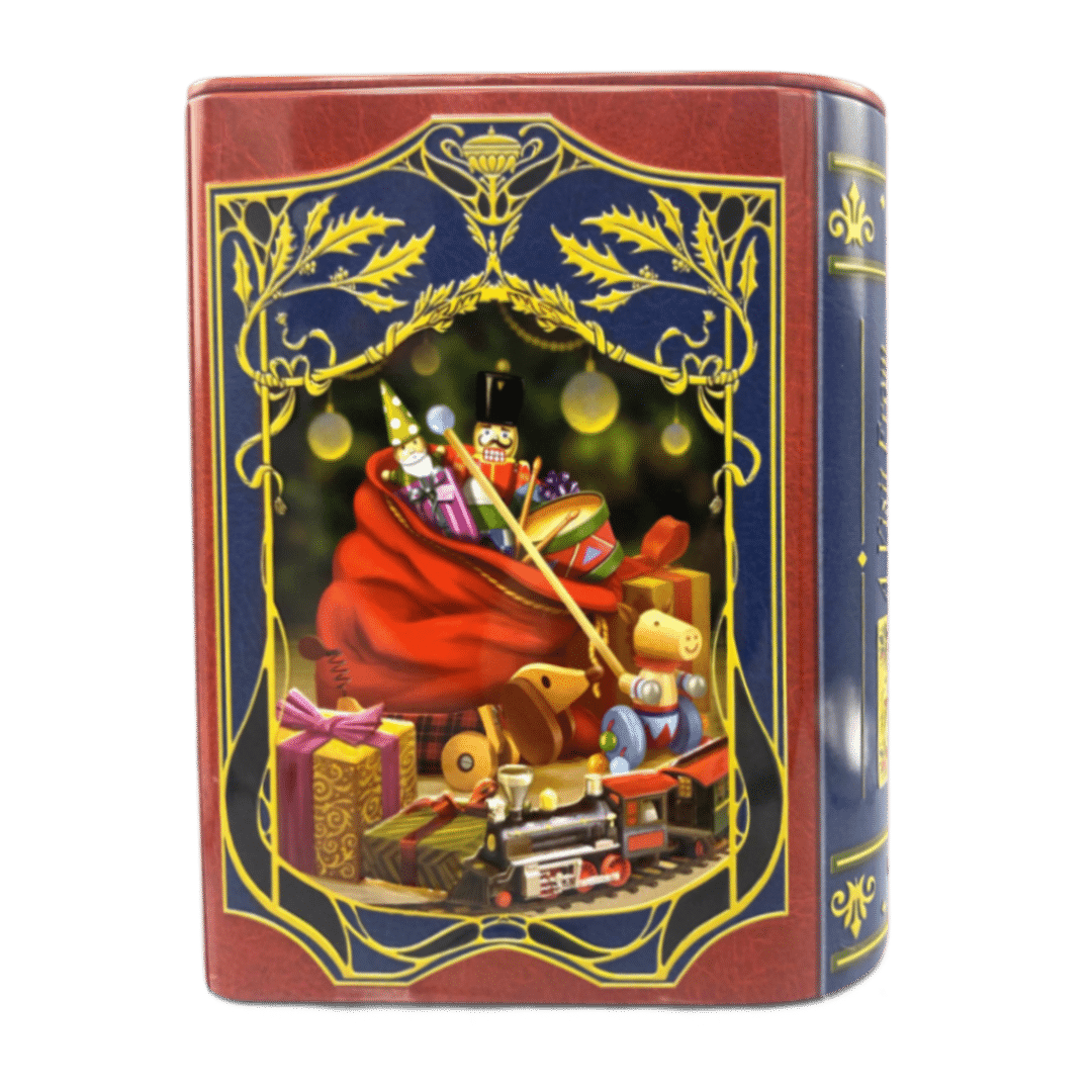 Kagedåse med Julemanden og gavesæk i blå b