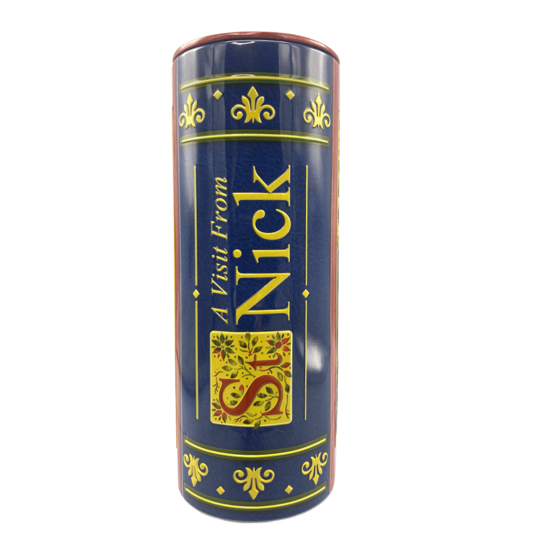 Kagedåse med Julemanden og gavesæk i blå c