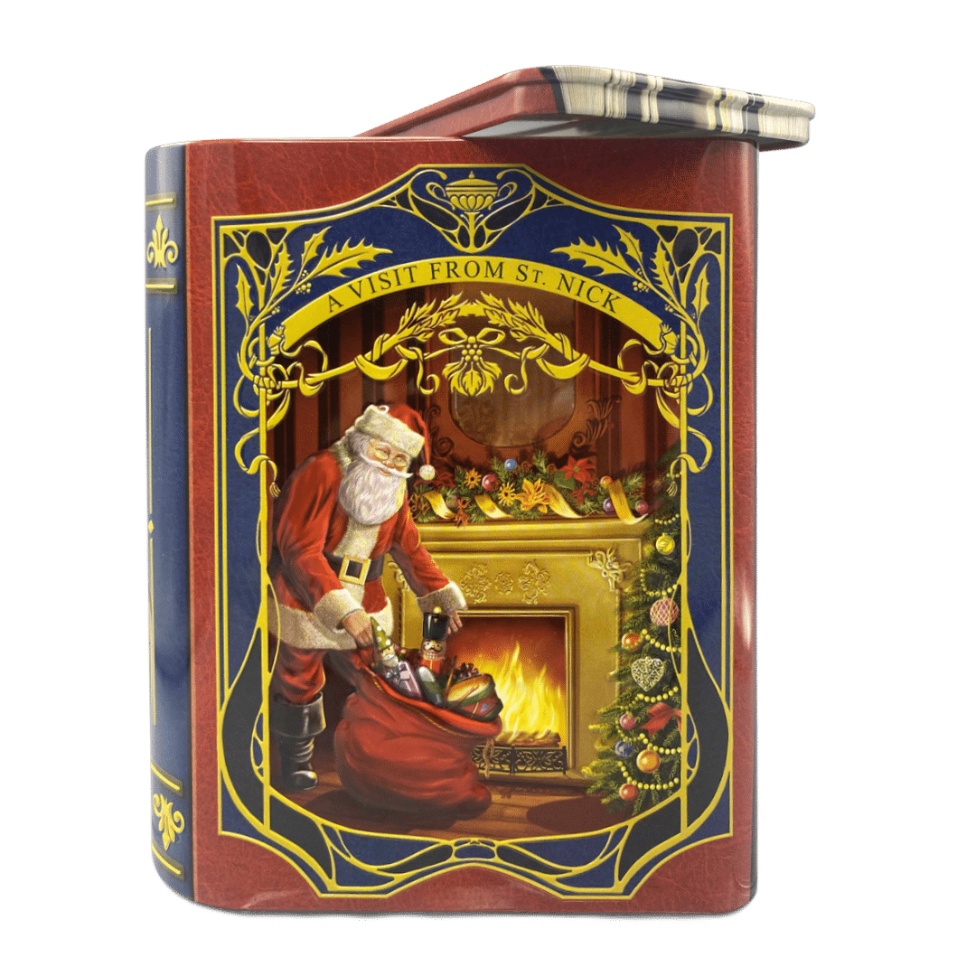 Kagedåse med Julemanden og gavesæk i blå d