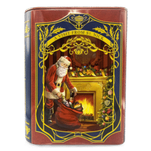 Kagedåse med Julemanden og gavesæk i rød