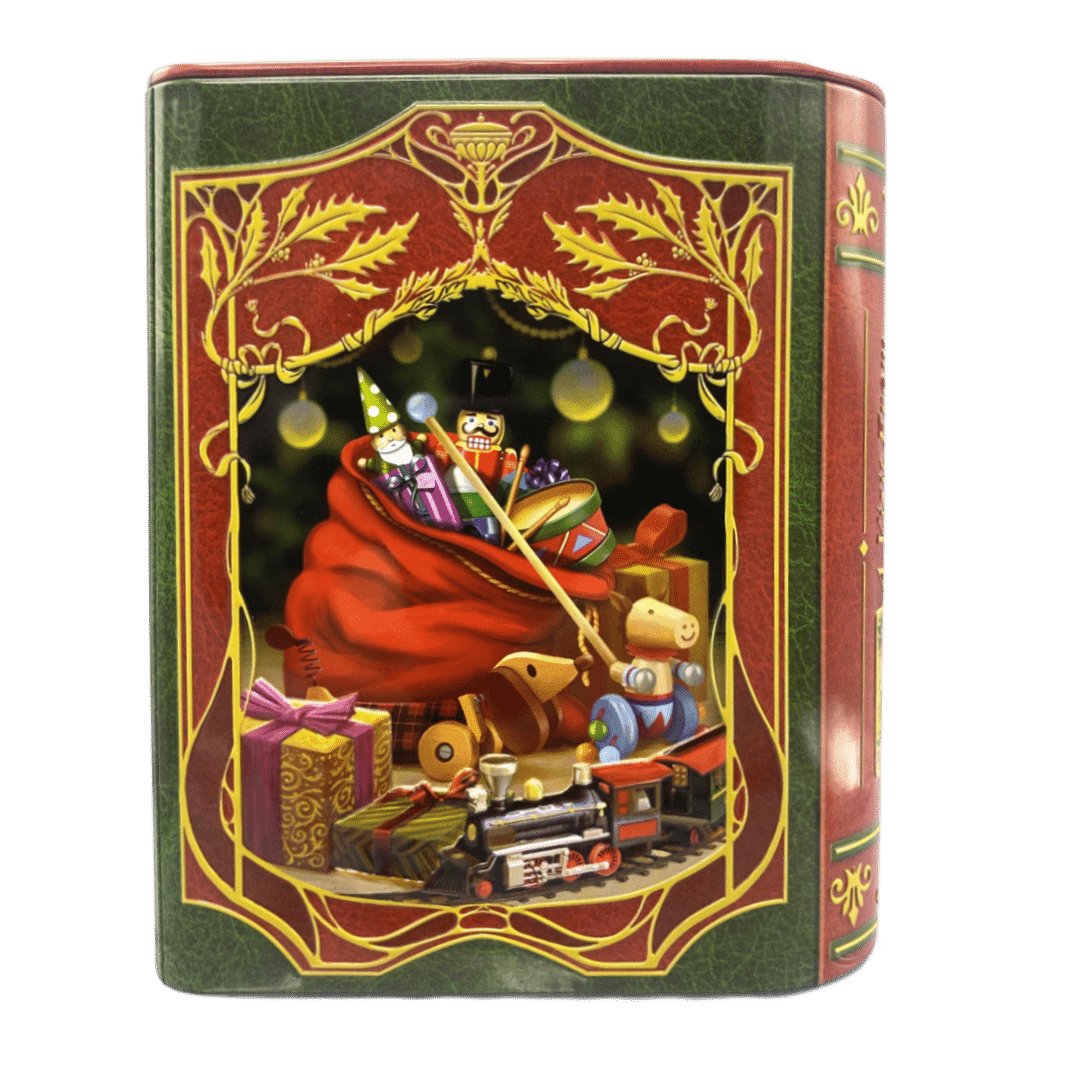 Kagedåse med Julemanden og gavesæk i rød d