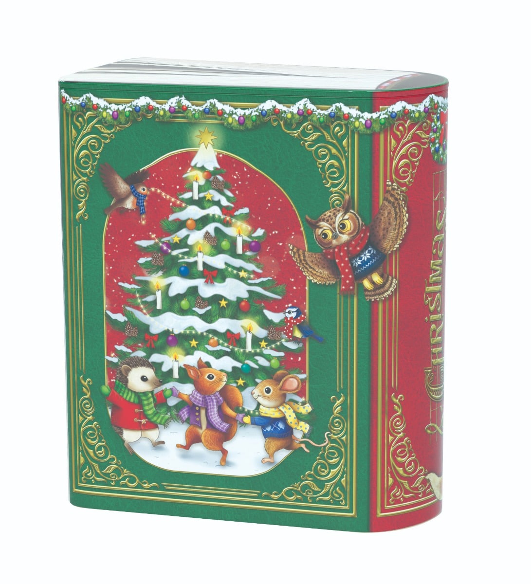 Kagedåse med skovens julekor i grøn b