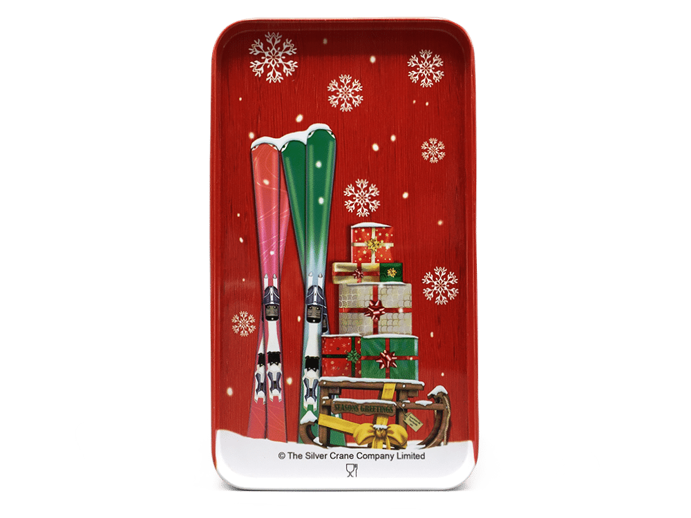 Kagedåse rød dør med snemand og julegaver b