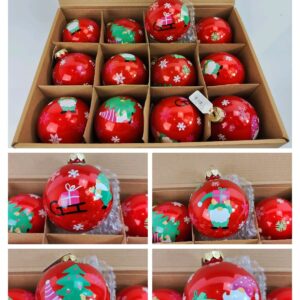 Røde opal julekugler med julemanden Ø 8 cm a