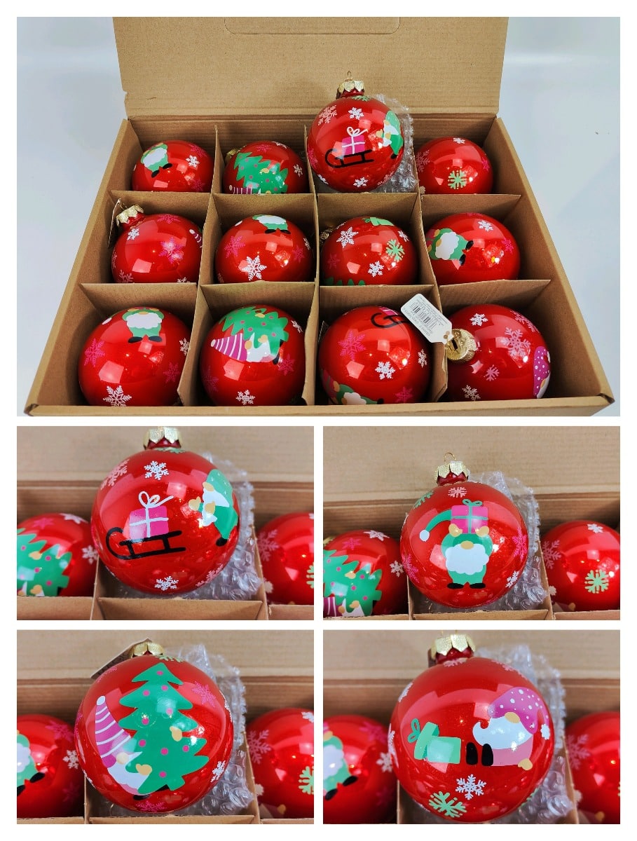 Røde opal julekugler med julemanden Ø 8 cm a