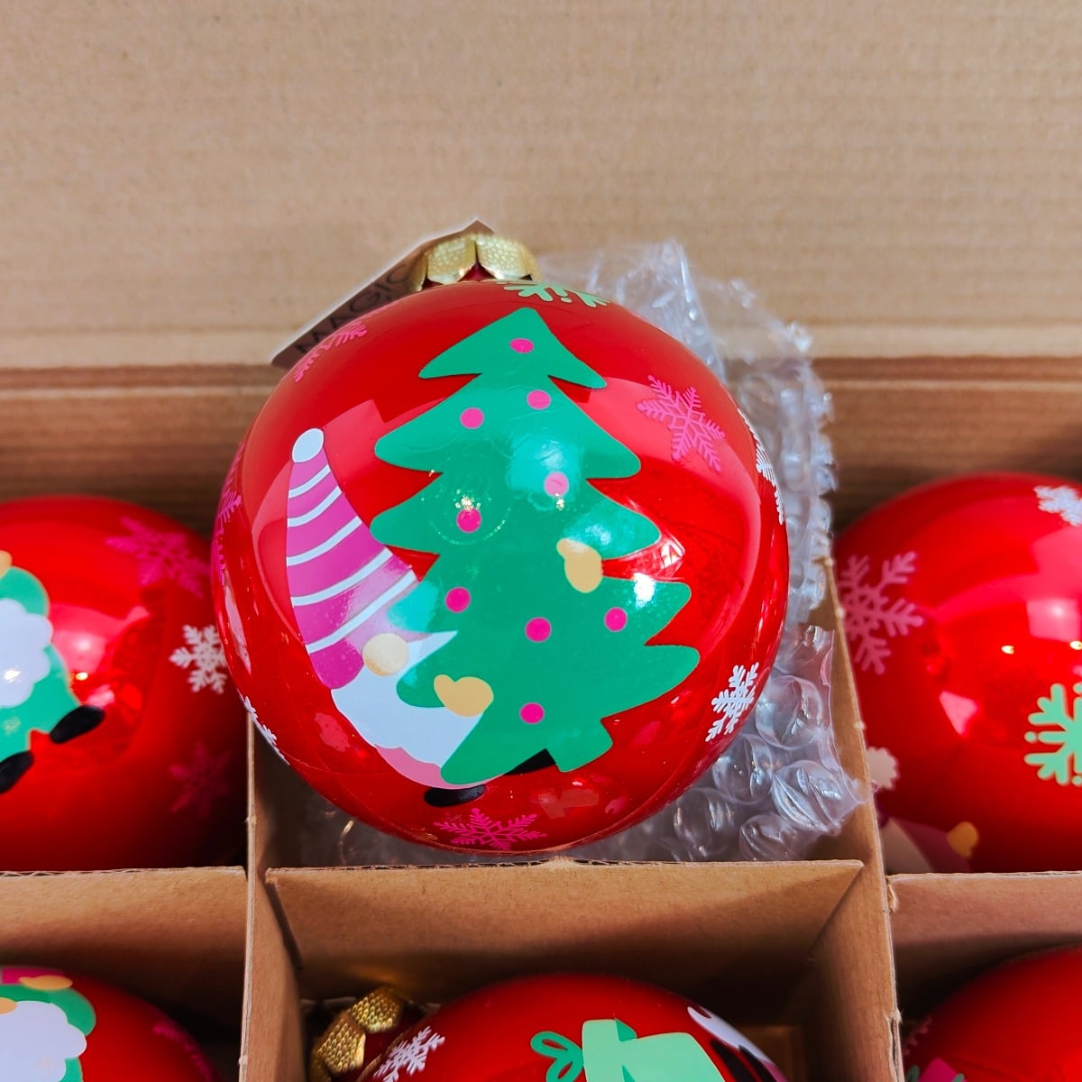 Røde opal julekugler med julemanden Ø 8 cm b1