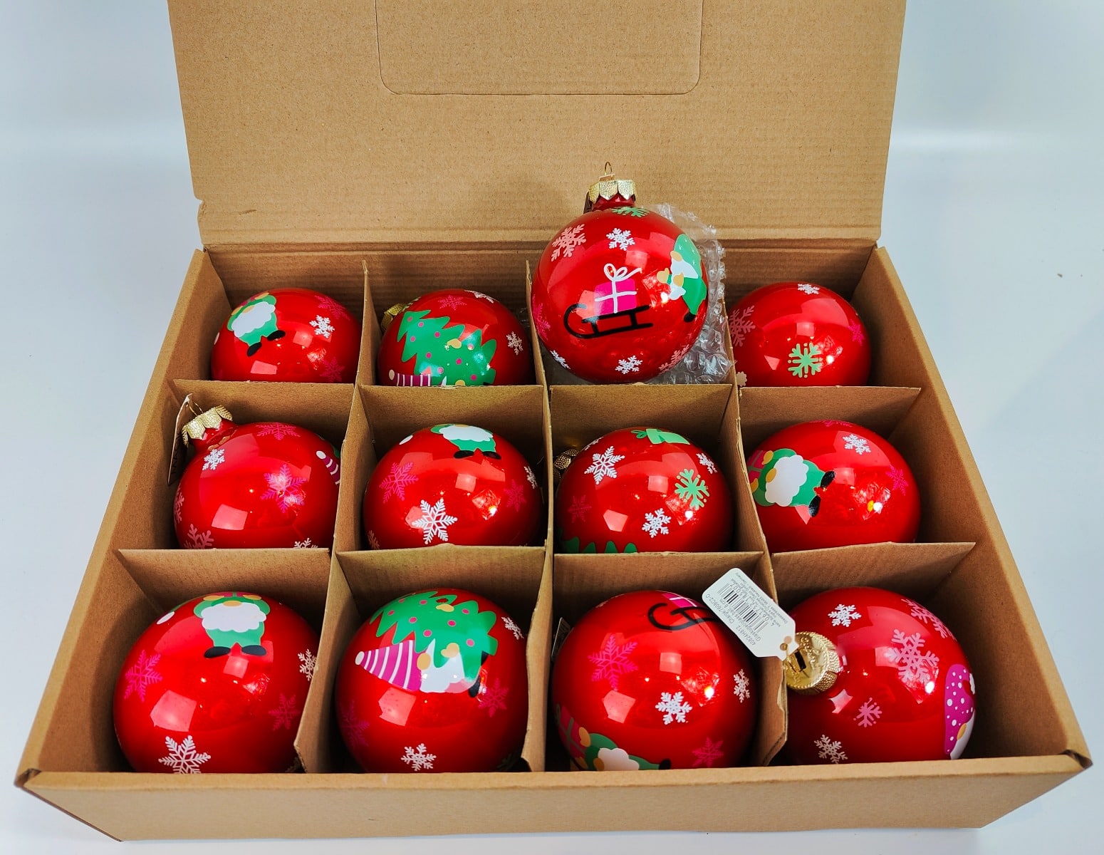 Røde opal julekugler med julemanden Ø 8 cm d