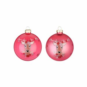 Hjorte julekugler sart rosa Ø 8 cm