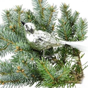 Fugl med clips i antiksølv med fiberhale