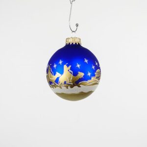 Koboltblå juletræskugler med Betlehems fortælling Ø 7 cm