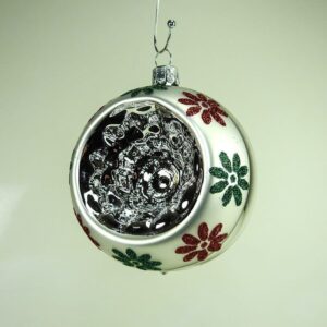 Vintage reflektor sølv juletræskugle blomster