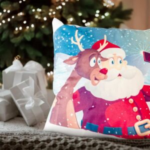 Julepude med julemand og Rudolf str 45 x 45 cm