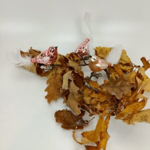 Glasfugle juletræskugler med klemme pudder rosa