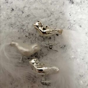 Fugle på clips i hvid og sølv