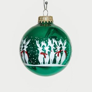 Grøn juletræskugler med sjove rensdyr Ø 7 cm