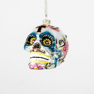 Skull i hvid opal og retro farver juletræskugler