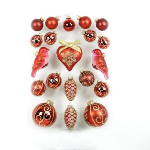 Røde juletræskugler mix med guld deko Ø 5 - 8 cm