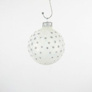 Hvide frostet juletræskugler med glimmer Ø 7 cm