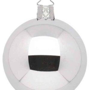 Højglans sølv mundblæst juletræskugle 15 cm