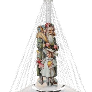 Sølv skib med julemanden vintage glas juletræskugle 15 cm