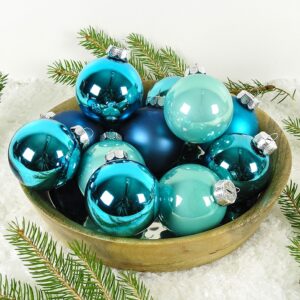 Silkematte og højglans turkise glas juletræskugler Ø 6 cm