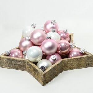 Rosa og hvide juletræskugler mix Ø 6 cm