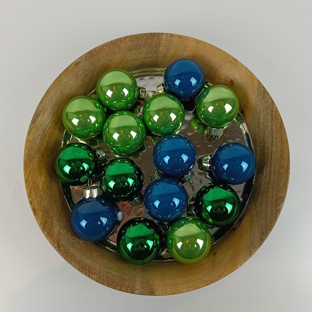 Grønne og blå juletræskugler Ø 4 cm 36 stk c