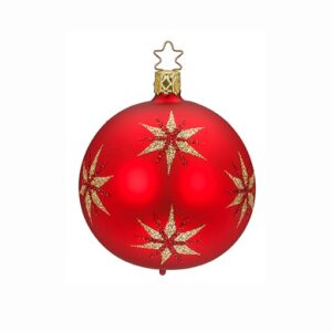 Rød silkemat juletræskugle med stjerner i glimmer
