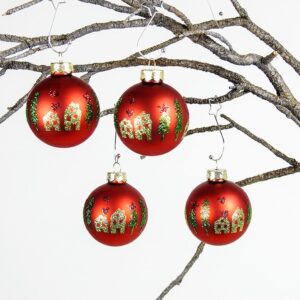 Silkematte røde juletræskugler med deko Ø 6 cm