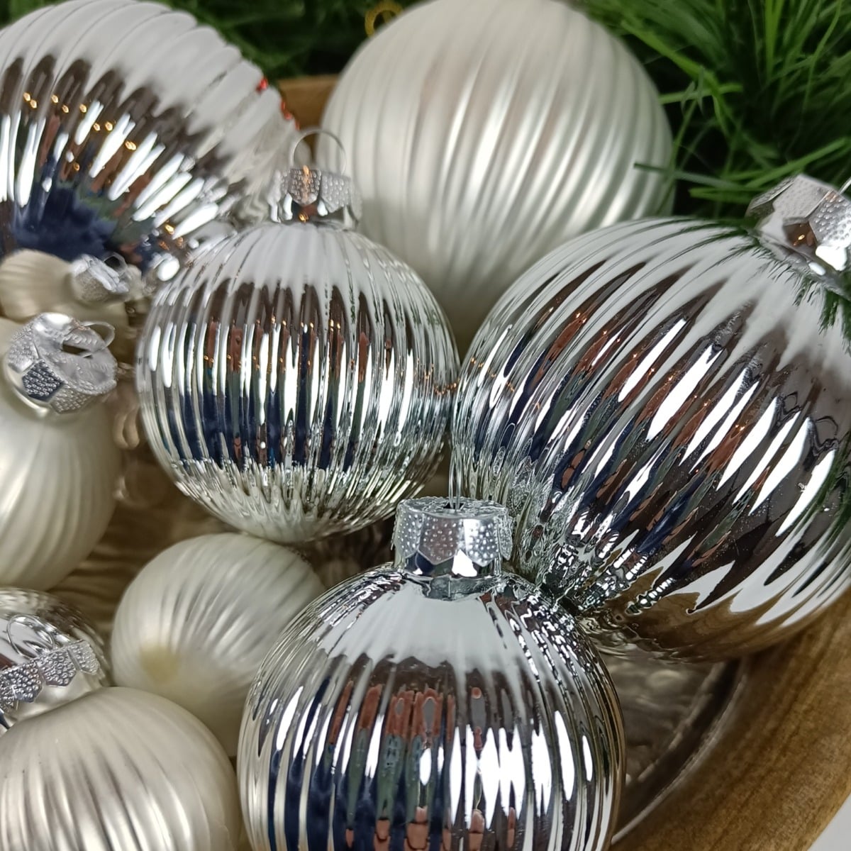 Sølv juletræskugler struktur sortiment 13 stk b
