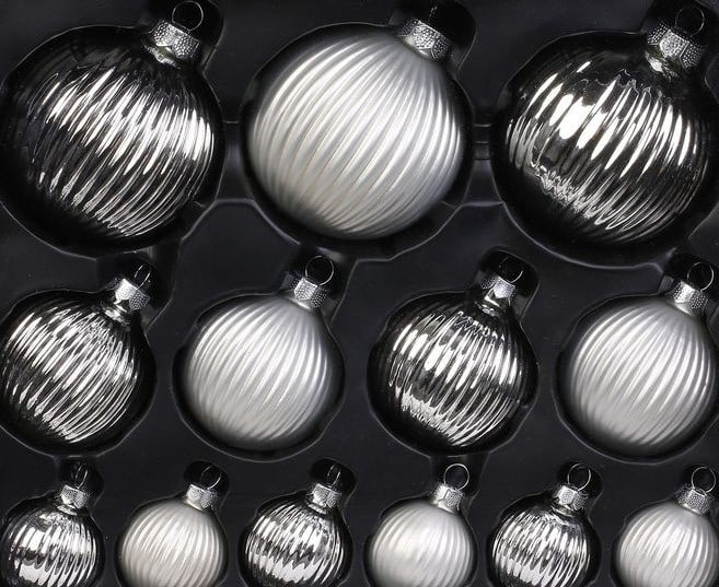 Sølv juletræskugler struktur sortiment 13 stk