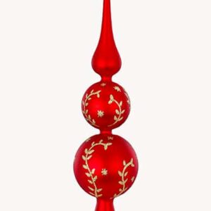 Silkemat rød spir med guldranke 31 cm