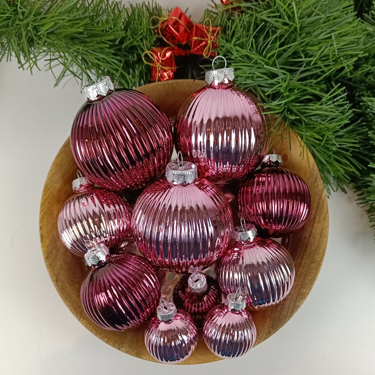 Rosa juletræskugler struktur sortiment 13 stk a