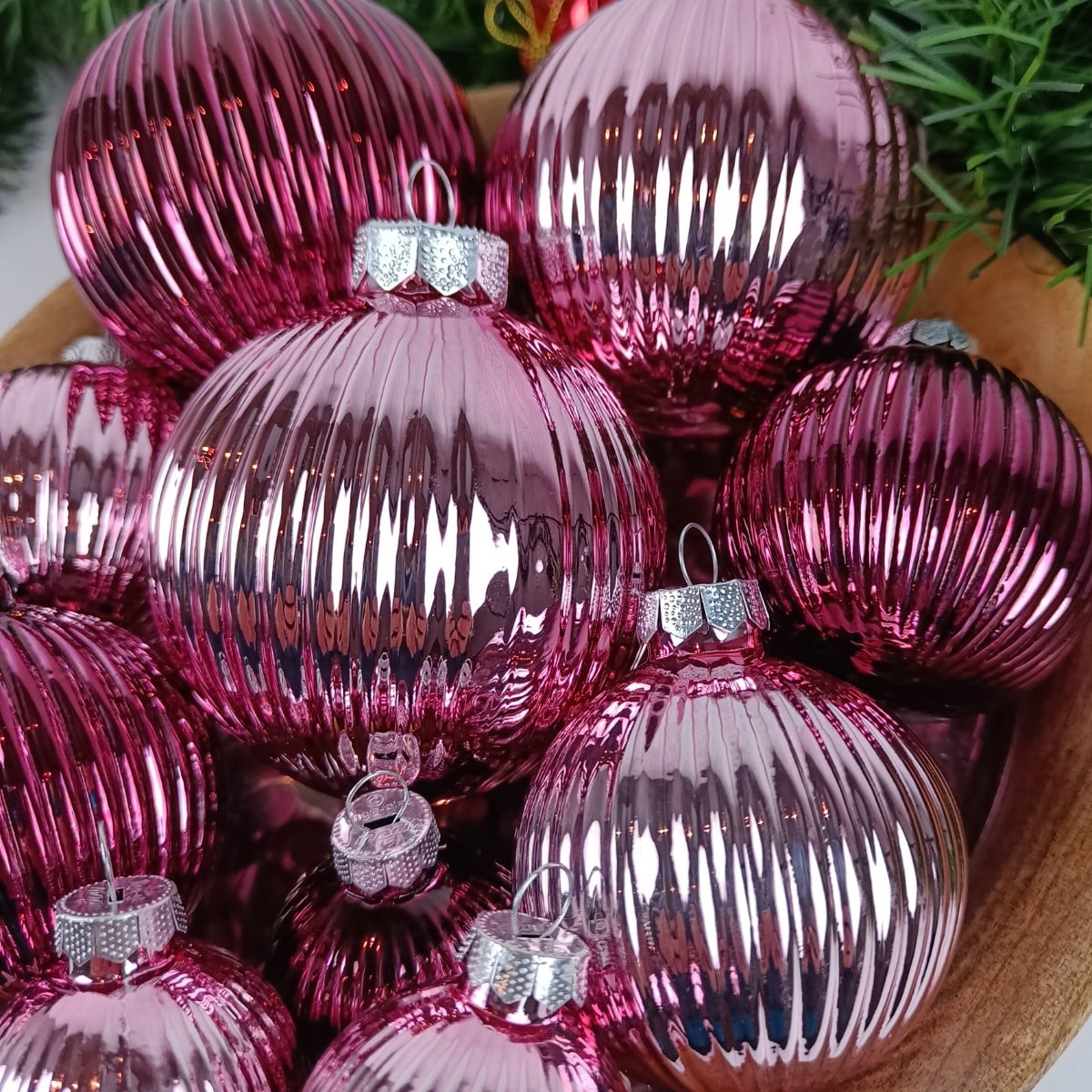 Rosa juletræskugler struktur sortiment 13 stk b