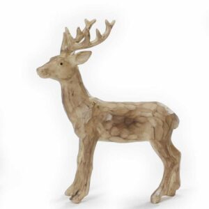 Hjort natur i porcelæn med snittet trælook 19 cm
